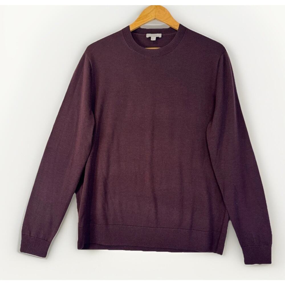 COS Men's Plum Ribbed Knit Wool Sweater‎ XL Minimalist Pullover Long Sleeve